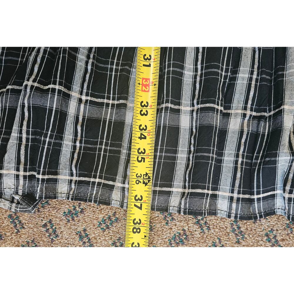 Max Studio Plaid Tiered Dress XL Pockets Button High Neck Balloon Sleeve - Picture 4 of 6